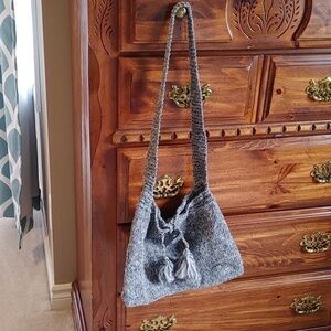 Hand Knit Gray Heather Crossbody/Shoulder Bag with Tassels